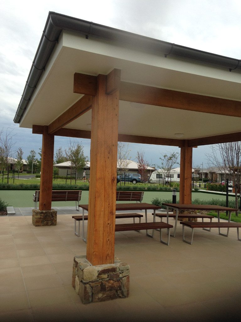 timber picnic shelter in retirement village in bayside suburb of melbourne