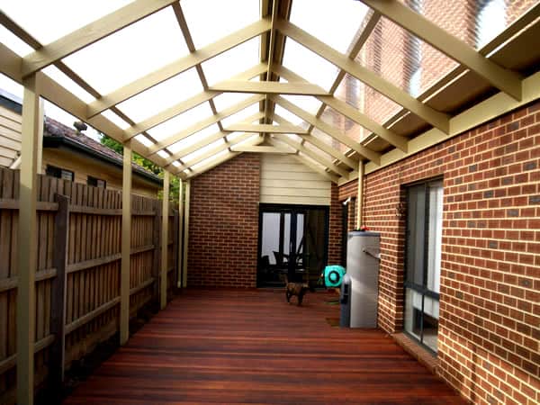 merbau timber deck with timber gable roof pergola in bayside suburb of melbourne